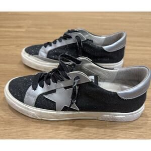 Golden Goose Women’s Black Glitter Sneaker With Silver Star